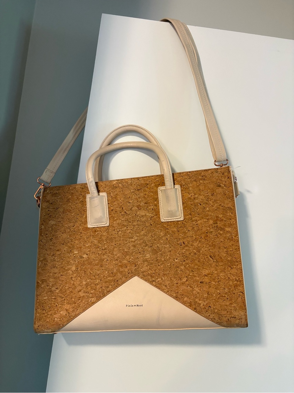 Pixie Mood Cork Satchel with Beige Trim